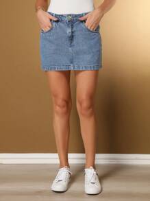 Saia curta jeans feminina no mesmo estilo das celebridades da internet