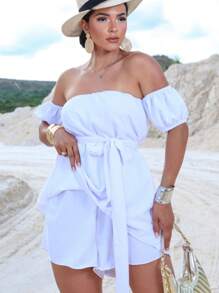 SHORT DRESS TYPE OVERALL - 白色 - 查看 3