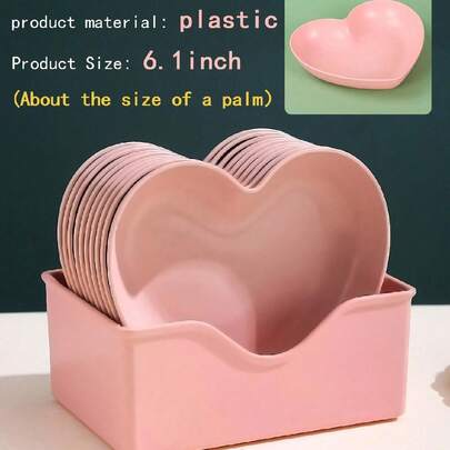 1 pieza/5 piezas/10 piezas Plato de aperitivo pequeño de plástico con forma de corazón (15,5 cm), adecuado para dulces, frutas, uso doméstico y en fiestas, reutilizable, cocina, regalo de Navidad