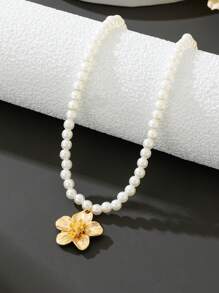 1 件梦幻浪漫金花吊坠项链，女士结婚礼物 - 金黃色 - 查看 2