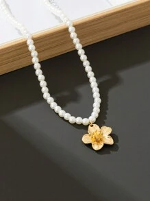 1 件梦幻浪漫金花吊坠项链，女士结婚礼物 - 金黃色 - 查看 4