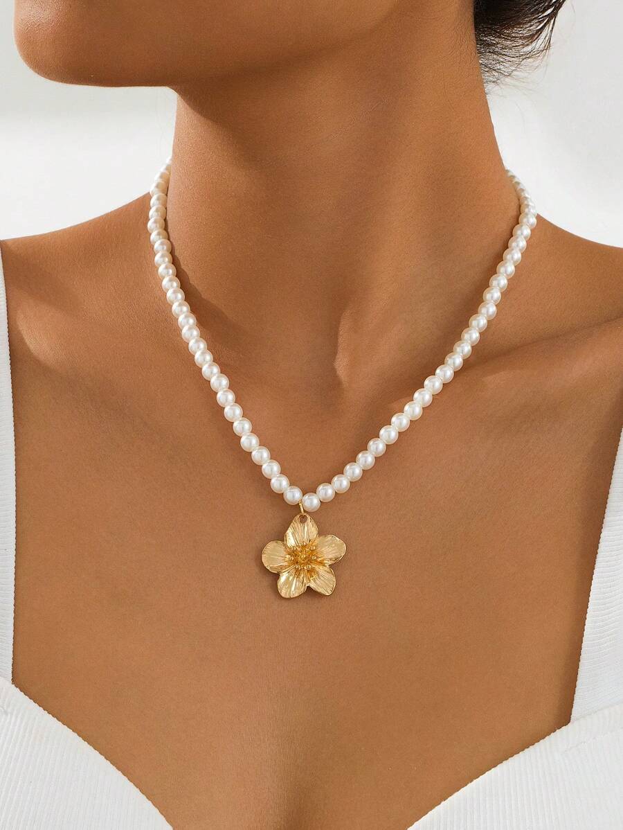 1 件梦幻浪漫金花吊坠项链，女士结婚礼物 - 金黃色 - 查看 1