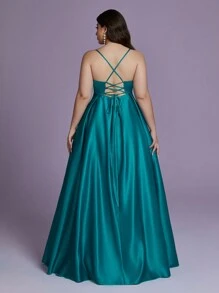 Váy Maxi Dài Buộc Dây Spaghetti Hở Lưng Size Lớn Mgiacy, Gợi Cảm & Phồng, Váy Phù Dâu - Màu xanh ngọc - Xem 2