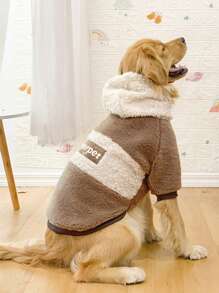 1 件厚羊毛连帽运动衫外套，保暖防风，适合中型/大型犬，秋冬季