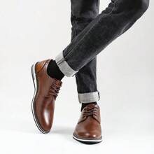 Men's Business Casual Shoes, Color Block Design, Vintage Derby Shoes, KD4163, White Stitching