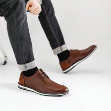 Men's Business Casual Shoes, Color Block Design, Vintage Derby Shoes, KD4163, White Stitching