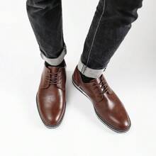 Men's Business Casual Shoes, Color Block Design, Vintage Derby Shoes, KD4163, White Stitching