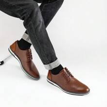 Men's Business Casual Shoes, Color Block Design, Vintage Derby Shoes, KD4163, White Stitching