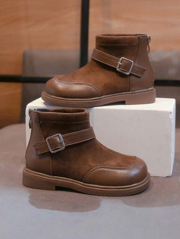 2024 New Kids Boots, Girls Winter Short Boots, Comfortable Soft Sole Boots, Toddler Back Zipper Leather Boots With Thermal Lined, Warm Short Boots