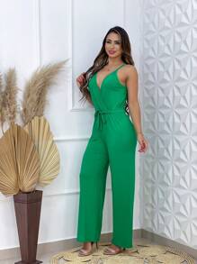 Women's Long Wrap Jumpsuit With Front And Back - 薄荷綠 - 查看 5