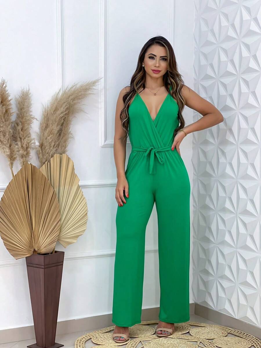 Women's Long Wrap Jumpsuit With Front And Back - 薄荷綠 - 查看 1