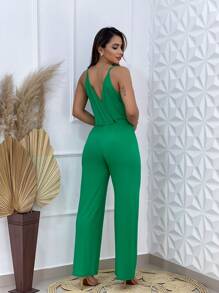 Women's Long Wrap Jumpsuit With Front And Back - 薄荷綠 - 查看 4