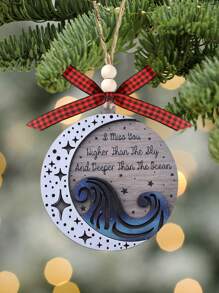 我对你的思念比天空更高，比海洋更深，新月海浪装饰，海滩海洋装饰，纪念礼物 2 层木制装饰，树上挂饰，家居饰品装饰，圣诞礼物 - 彩色 - 查看 2