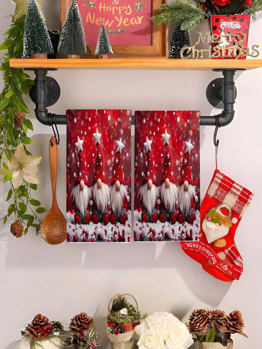 圣诞元素餐巾和洗碗巾、圣诞装饰手巾和厨房毛巾 - 三個小矮人 - 查看 1