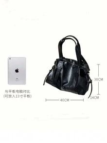 2024 新款时尚女士手提包韩版休闲手提包大容量单肩包和旅行包 - 黑色 - 查看 6