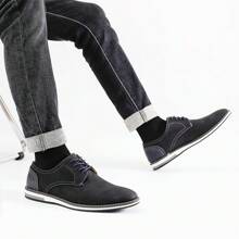 Men Business Casual Shoes, Colorblock Upper, Vintage Derby Shoes, KD4163, White Stitching - Black - View 2