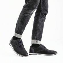 Men Business Casual Shoes, Colorblock Upper, Vintage Derby Shoes, KD4163, White Stitching - Black - View 5