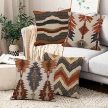 4-Piece Bohemian Geometric Throw Pillow Covers, 18x18 Inches - Abstract Art Design For Farmhouse Decor, Suitable For Sofa, Patio And Outdoor Spaces, Zippered, Hand Wash Only - Multicolor - View 3