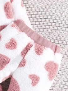 2 件套秋冬女宝宝长袖可爱粉色爱心羊毛保暖连帽卫衣和裤子套装，休闲舒适 + 包