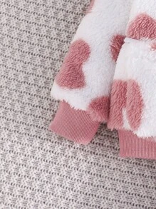 2 件套秋冬女宝宝长袖可爱粉色爱心羊毛保暖连帽卫衣和裤子套装，休闲舒适 + 包