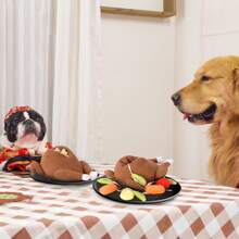 Conjunto de 2 piezas: regalo para amantes de gatos/perros y juguetes de peluche para mamás de perros/gatos con diseños de pavo asado, verduras, alimentos escondidos y juguetes para olfatear. Juguetes interactivos, de entrenamiento y de alta energía adecuados para perros pequeños, medianos y grandes. 1 artículo marrón
