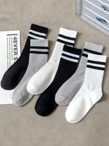 3 Pairs Women's Casual Striped Pattern Socks, Breathable Moisture-Wicking Mid-Calf Fitness Socks For Outdoor Sports, Random Delivery - Multicolor - View 10