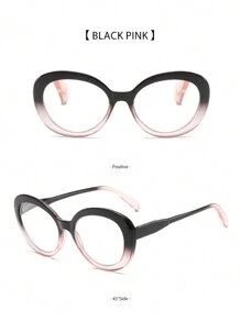 New Large Frame Round Reading Glasses, Square Vintage Eyeglasses, Fashion Reading Glasses For The Elderly - Black On Top and Pink On Bottom - View 3