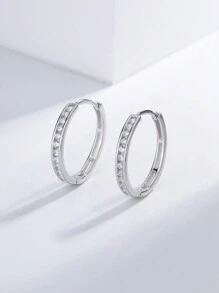 Newsoul 1pair 19-21mm Simple Hoop Zirconia Earrings Ladies Jewelry For Women S925 Sterling Silver Exquisite Creative Hoop Earrings Fine Jewelry Gifts For Girls Daily Life Dating Decor For Prom Party