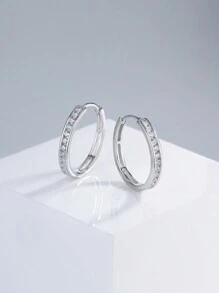 Newsoul 1pair 19-21mm Simple Hoop Zirconia Earrings Ladies Jewelry For Women S925 Sterling Silver Exquisite Creative Hoop Earrings Fine Jewelry Gifts For Girls Daily Life Dating Decor For Prom Party