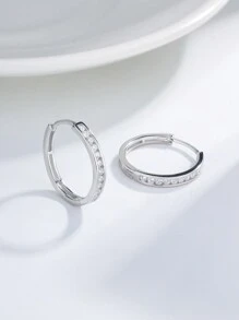 Newsoul 1pair 19-21mm Simple Hoop Zirconia Earrings Ladies Jewelry For Women S925 Sterling Silver Exquisite Creative Hoop Earrings Fine Jewelry Gifts For Girls Daily Life Dating Decor For Prom Party