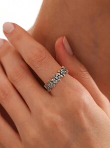 1PC Rhinestone Flower Ring With Rhinestones With Rhinestones Wedding Band For Women Girls Promise Ring Eternity Ring Fine Ladies Jewelry Gift Valentines - Flowers - View 5