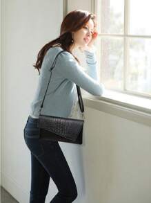 Túi cầm tay họa tiết vân cá sấu cao cấp sang trọng, Túi đeo vai dự tiệc nhỏ thời trang dành cho nữ, Túi tote đa năng, Túi xách họa tiết vân cá sấu đặc biệt - màu đen - Xem 8