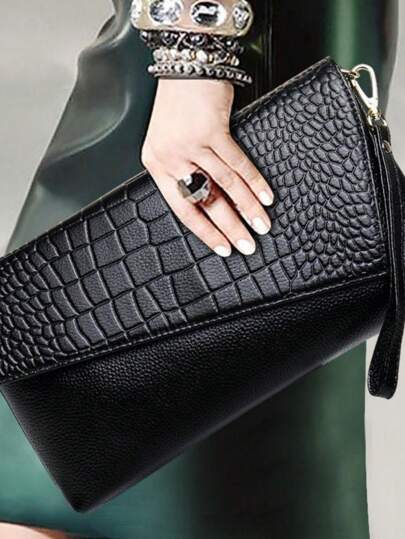 Luxury High-End Crocodile Grain Clutch, Fashionable Shoulder Party Small Bag For Women, Versatile Tote, Distinctive Crocodile Pattern Handbag