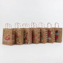 10 件套豪华牛皮纸圣诞手提袋 - 可重复使用、便携、带手柄的印刷礼品袋 - 非常适合节日送礼、新年 - 10pcs/5種款式各2個 - 查看 1