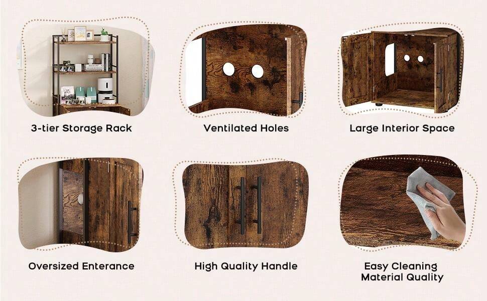 Garvee Cat Litter Box Enclosure, 2In1 Cat Litter Box Furniture Hidden