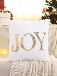 Miater 1 件亮片刺绣驯鹿圣诞装饰抱枕套，柔软毛绒，适合客厅和卧室，秋冬季 - 杏色 - 查看 8