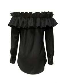 Damen Off-Shoulder Bluse mit Knopfleiste und Langarm