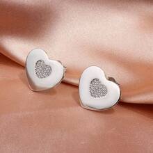 18K GOLD PLATED HEART EARRING WITH STUDDED ZIRCONIA - 銀色 - 查看 4