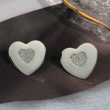 18K GOLD PLATED HEART EARRING WITH STUDDED ZIRCONIA - 銀色 - 查看 3