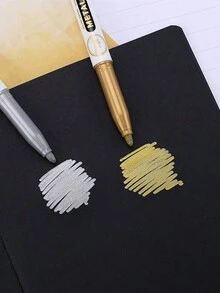 2 支金属工艺笔创意文具油漆笔贺卡贺卡便签笔婚礼派对签名笔金色银色闪光酷炫涂鸦笔 - 彩色 - 查看 3