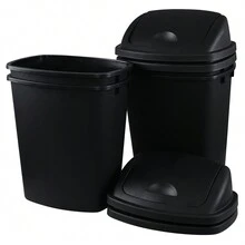 10 Gallon Plastic Kitchen Waste Bin With Swing Top, Set Of 4 Plastic Tall Garbage Bin With Swing Lid, Black - Black - View 1