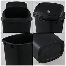 10 Gallon Plastic Kitchen Waste Bin With Swing Top, Set Of 4 Plastic Tall Garbage Bin With Swing Lid, Black - Black - View 3