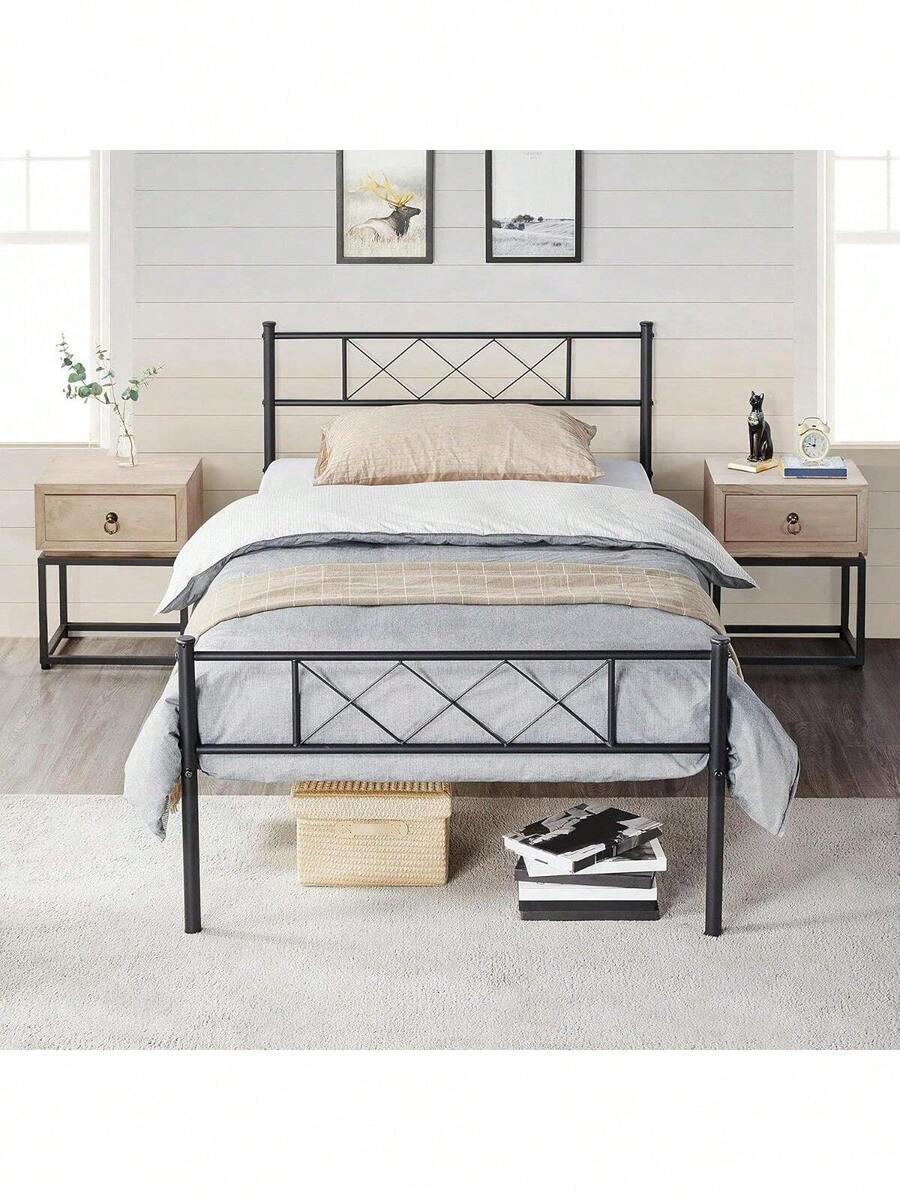 Twin Metal Platform Bed Frame Mattress Foundation With Headboard And