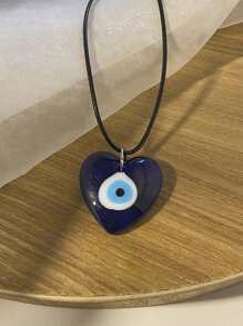 1pc Fashionable Turkish Evil Eye, Water Drop & Heart Pendant Necklace - Blue - View 7