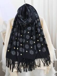 1 件女式仿羊绒花卉印花流苏长围巾 - 彩色 - 查看 9