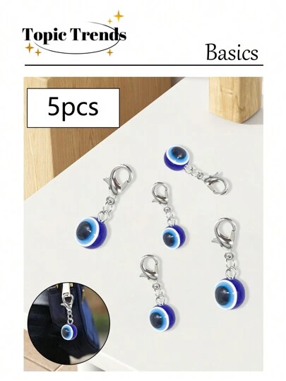 5pcs Blue Evil Eye Keychain Amulet Lucky Alloy Keyring Bag Pendant Car Key Chain Decor, Ideal Gift For Friends, Classmates, Couples And Family