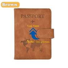 [定制] 护照和疫苗卡夹组合，带信用卡插槽和登机牌插槽的护照钱包保护套，旅行必备品，RFID 屏蔽皮革旅行配件 - 棕色 - 查看 1
