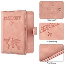 [定制] 护照和疫苗卡夹组合，带信用卡插槽和登机牌插槽的护照钱包保护套，旅行必备品，RFID 屏蔽皮革旅行配件 - 棕色 - 查看 4
