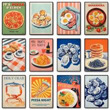 1 szt. Vintage Food Poster Eggs Bacon Spaghetti Pancakes Seafood Cheese Canvas Painting Wall Art Picture Kitchen Restaurant Home Decor No Frame