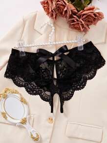 1 件女士性感黑色蕾丝蝴蝶结开裆内裤，私密内衣，适合情人节、圣诞节、卧室、夜总会、外出 - 黑色 - 查看 6